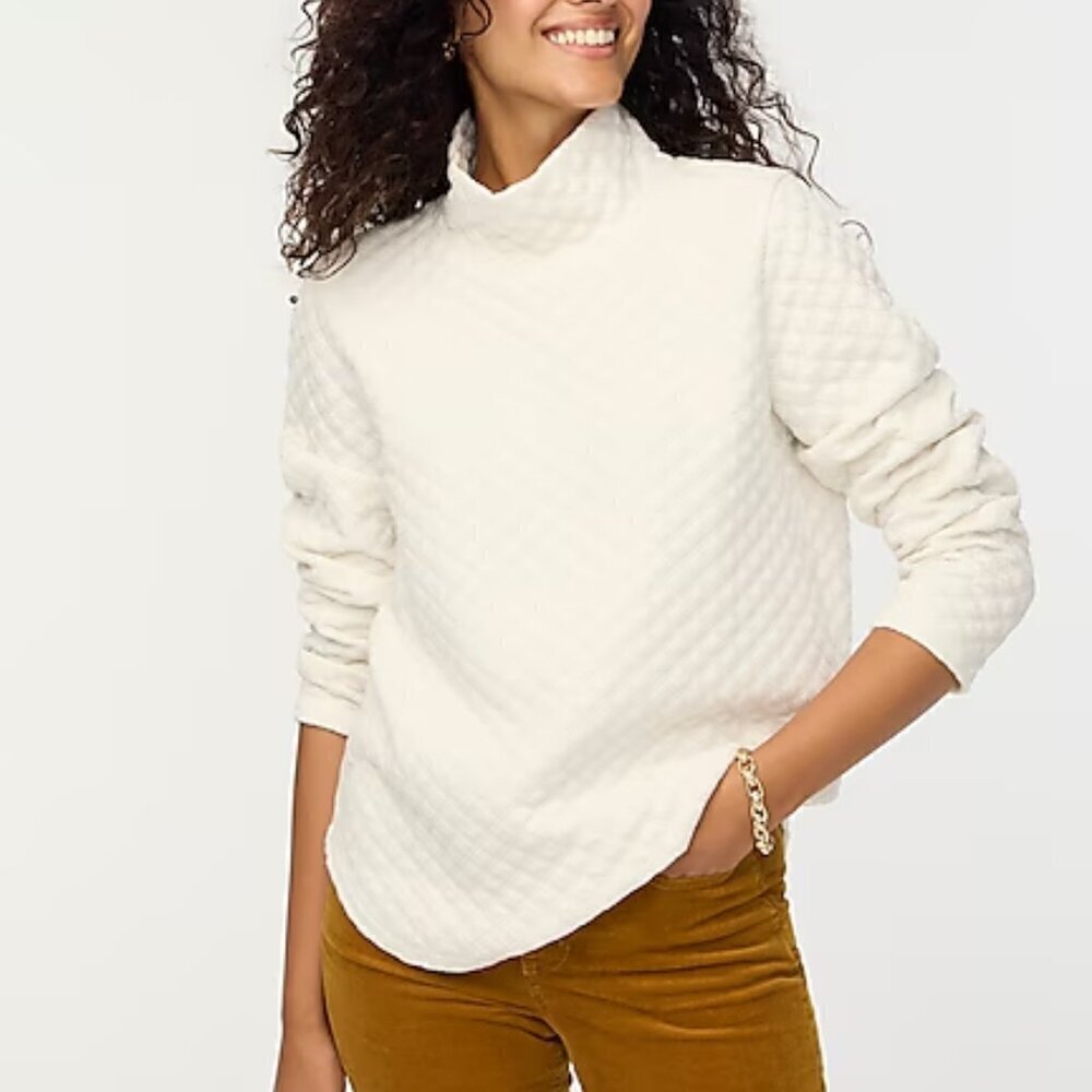 J. Crew Plus Quilted Mockneck Boxy Fit Pullover White Size 3X NWT